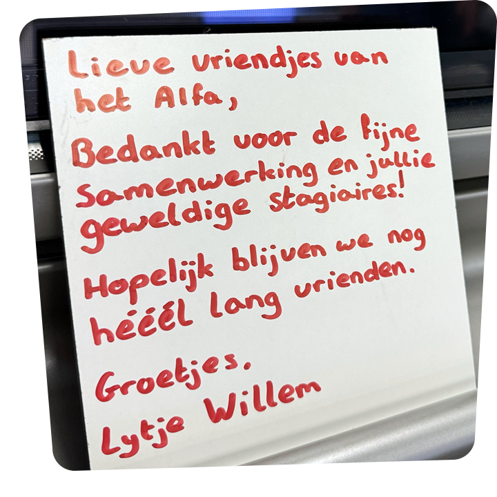 Briefje bedankt Alfa
